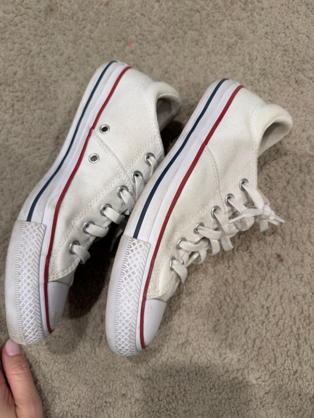 Converse White Canvas Low Top Sneakers with Red Trim - Picture 4 of 4